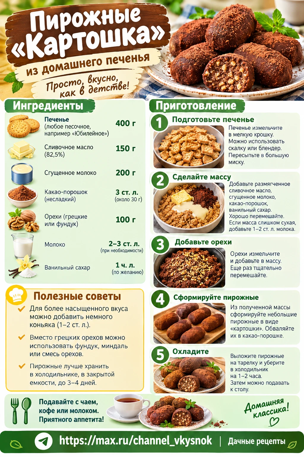 Пирожные Картошка из домашнего печенья