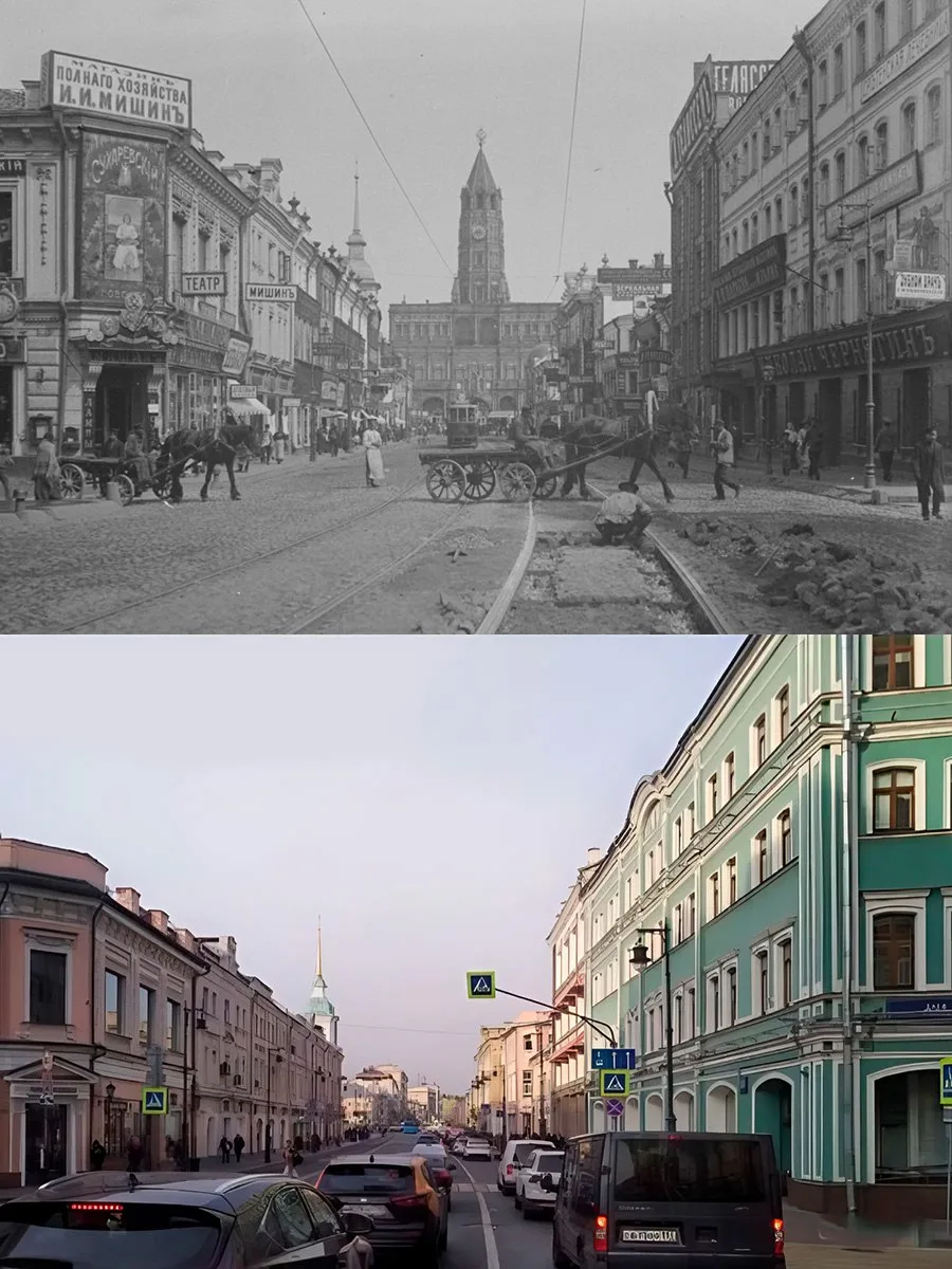 📍Укладка трамвайных путей на Сретенке. 

1912/2024 год.

💡Совсем скоро Сретенка будет заасфальтиро