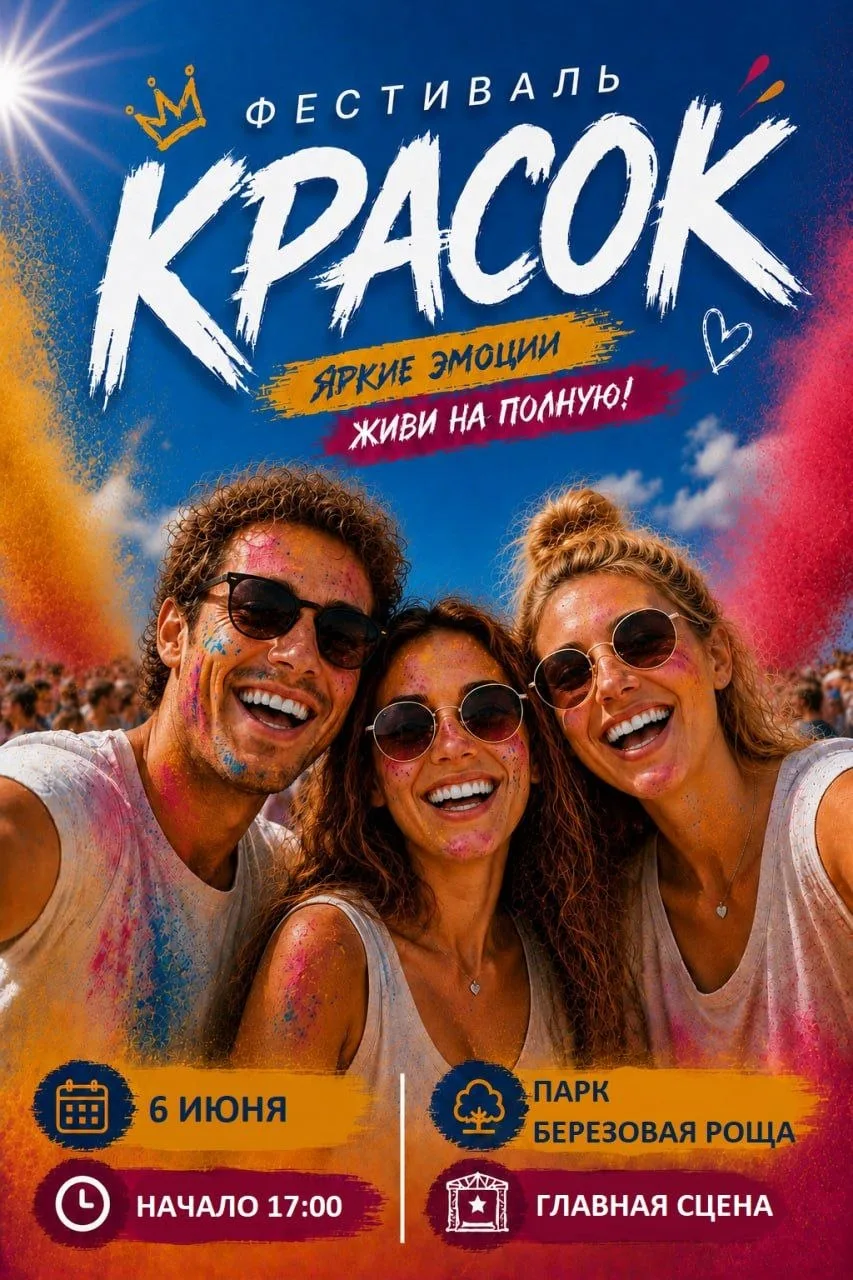 🎨 Яркий взрыв эмоций: фестиваль красок в парке «Берёзовая роща»