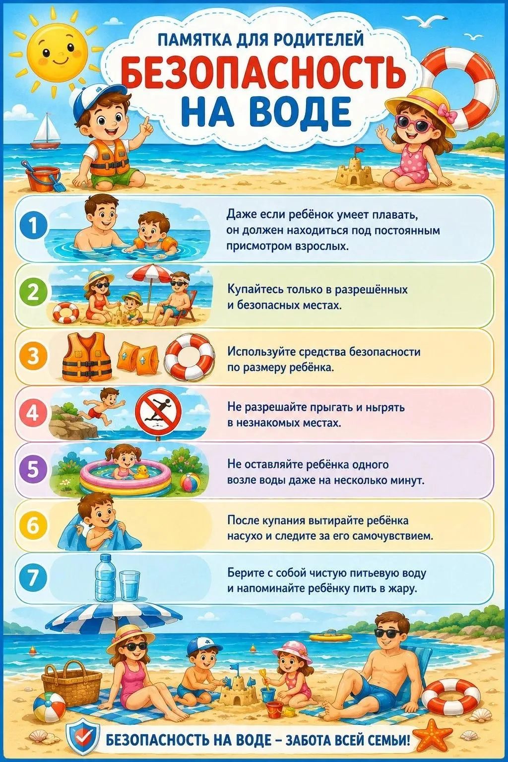 💦Безопасность на воде: Ваша жизнь в ваших руках!

☀Лето – идеальное время для отдыха у воды: прохла