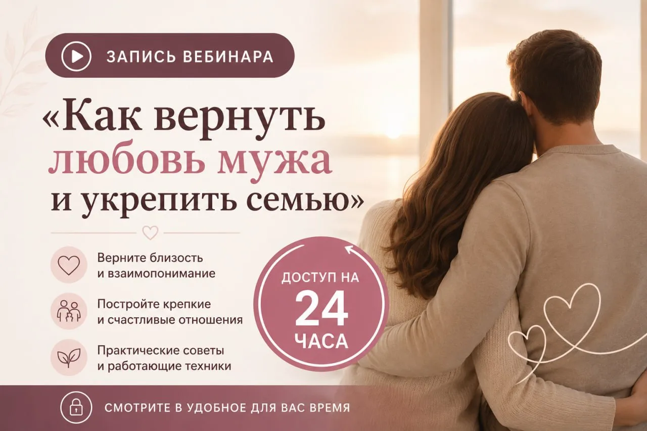 📹 Открыли запись вебинара «Как вернуть любовь мужа и укрепить семью» — 24 часа

Если  вы не попали 