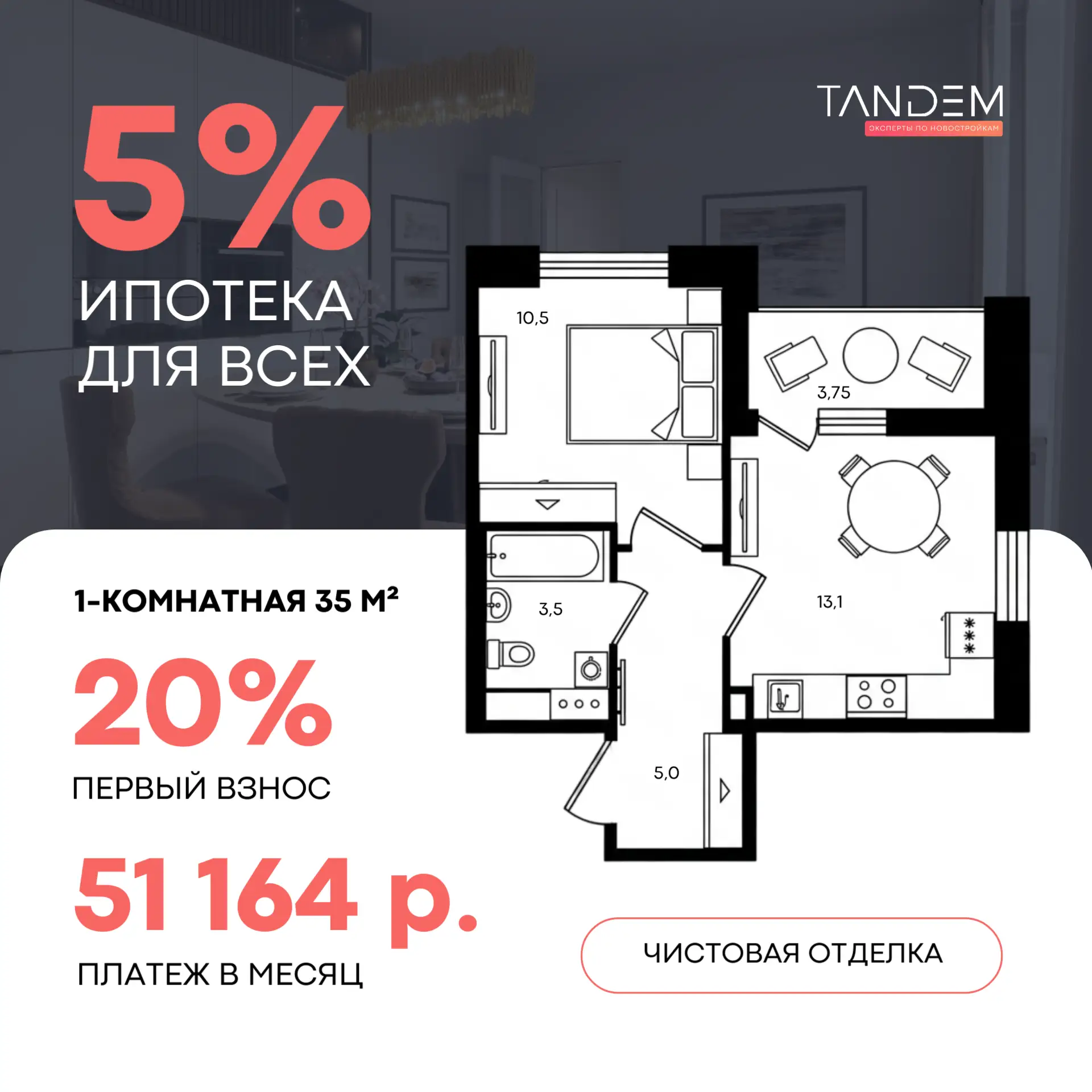 ⚡️Вернулась ставка 5% ДЛЯ ВСЕХ – квартира с ремонтом за 51 т.р  Сегодня один из самых крупных и наде