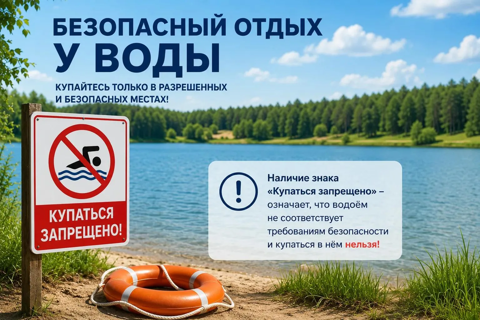Роспотребнадзор информирует! Выбирайте только разрешенные места для купания!

Лето — время отдыха на