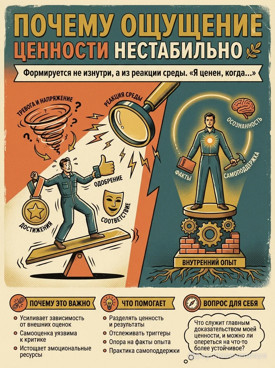 Почему ощущение ценности нестабильно 🌿

Ощущение собственной ценности становится нестабильным, когд
