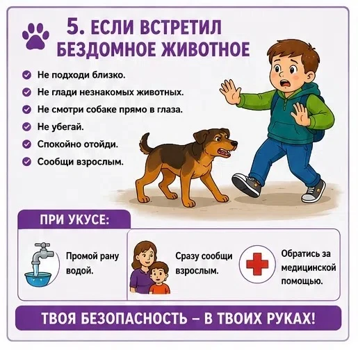 ❗ПАМЯТКА № 5❗
💥Если встретил бездомное животное
🐕 Не подходи близко.
‼Запомни:
✔ не гладь незнаком