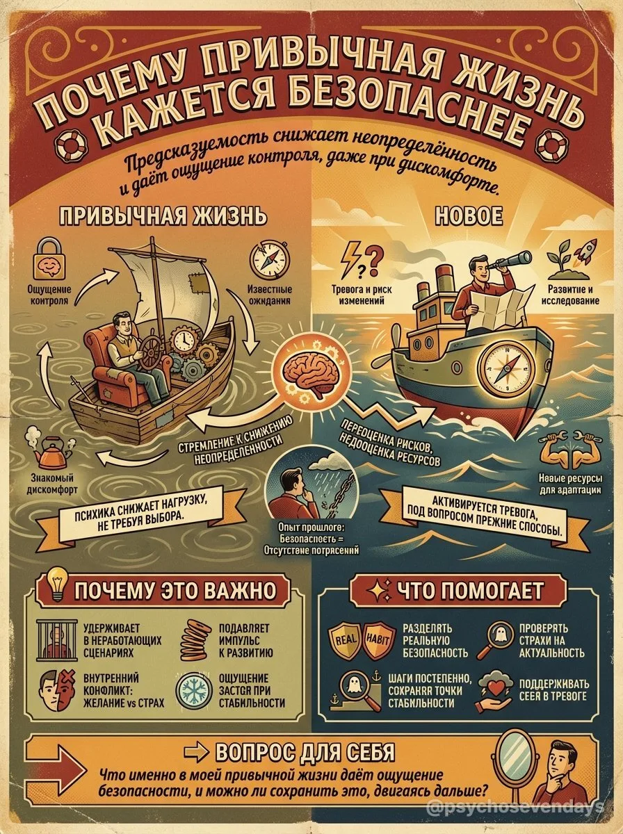 Почему привычная жизнь кажется безопаснее 🛟