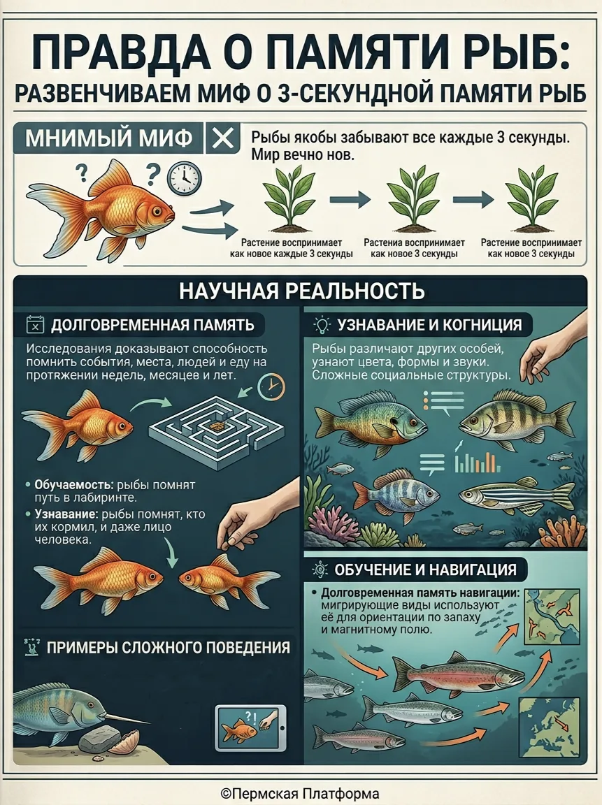 🐟 Миф: «У рыб память всего 3 секунды» ❌