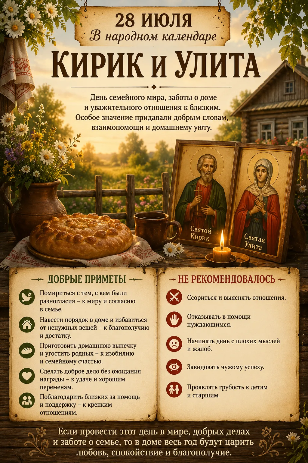 🌿 Народные приметы на 28 июля — Кирик и Улита 🌿

28 июля в народном календаре отмечают день Кирика