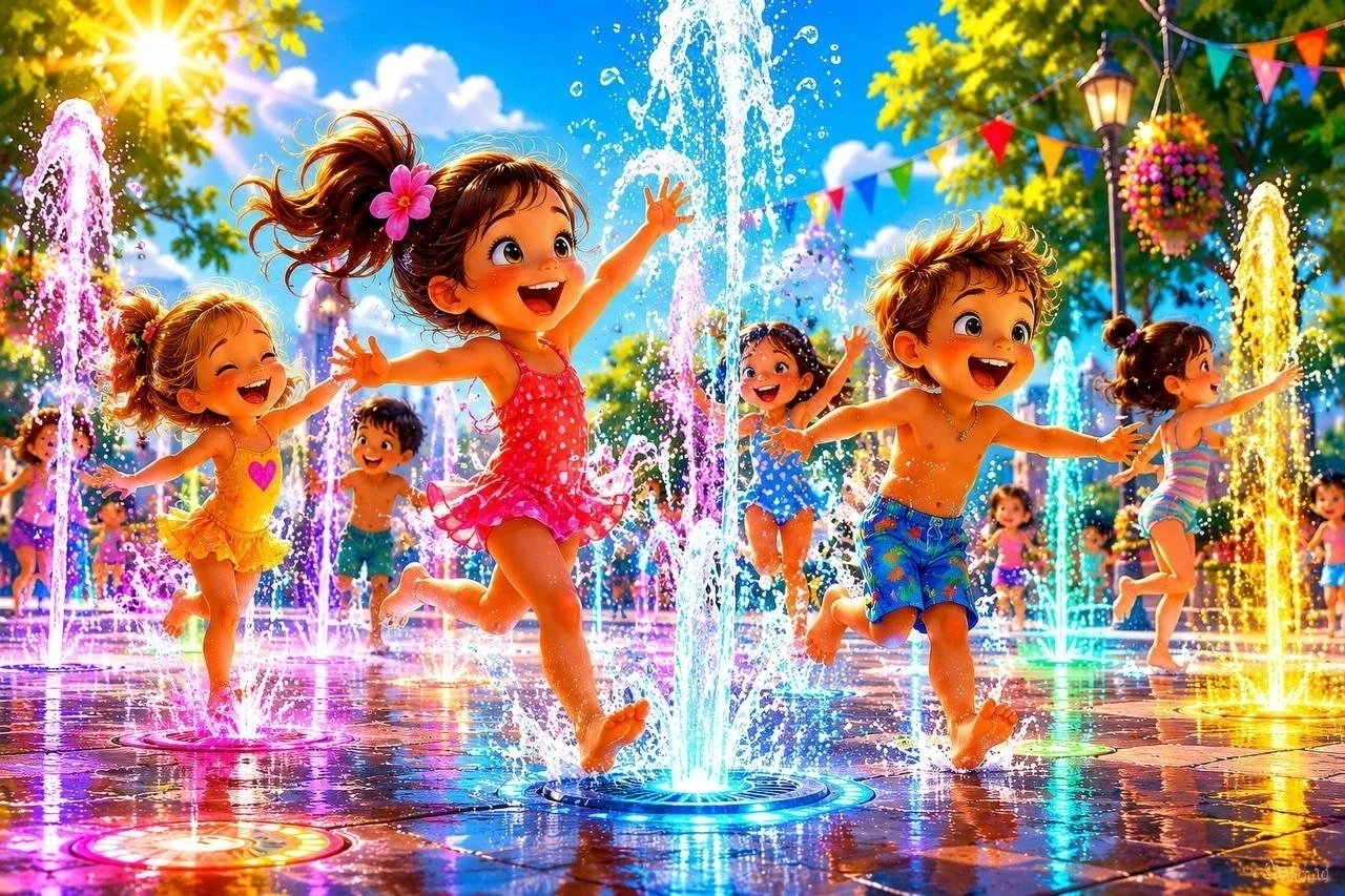 ⛲️ Ничто так не притягивает детей в летний зной, как фонтан. Искрящиеся струи воды, прохладные брызг