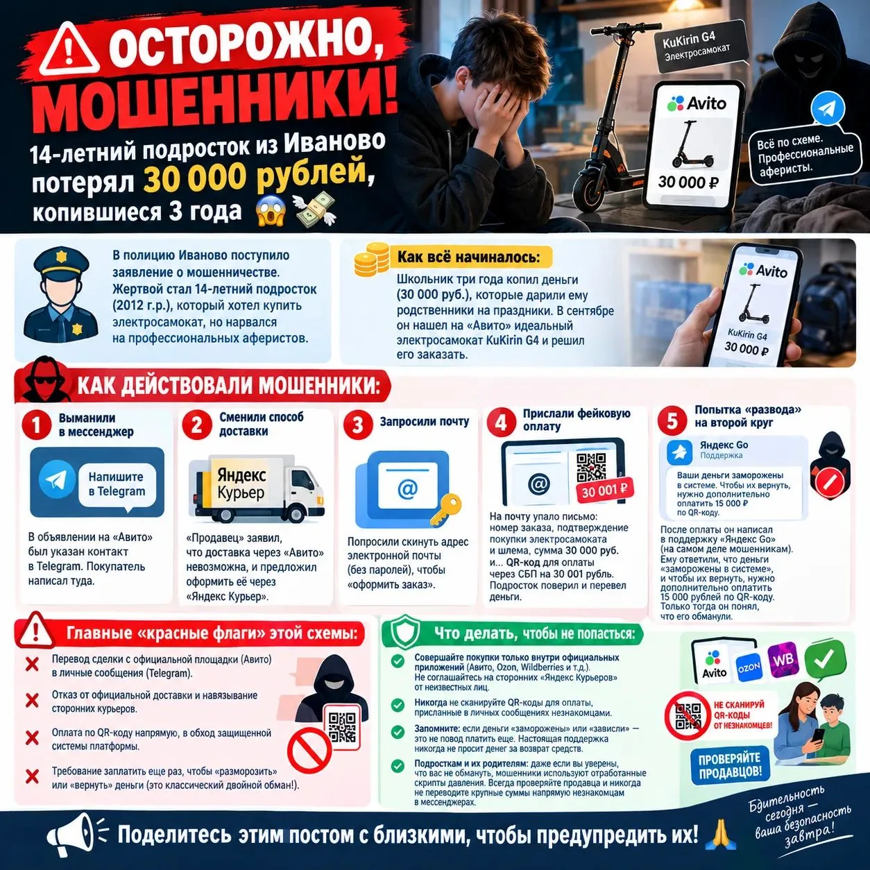 🚨 ОСТОРОЖНО, МОШЕННИКИ! 14-летний подросток из Иваново потерял 30 000 рублей, которые ...