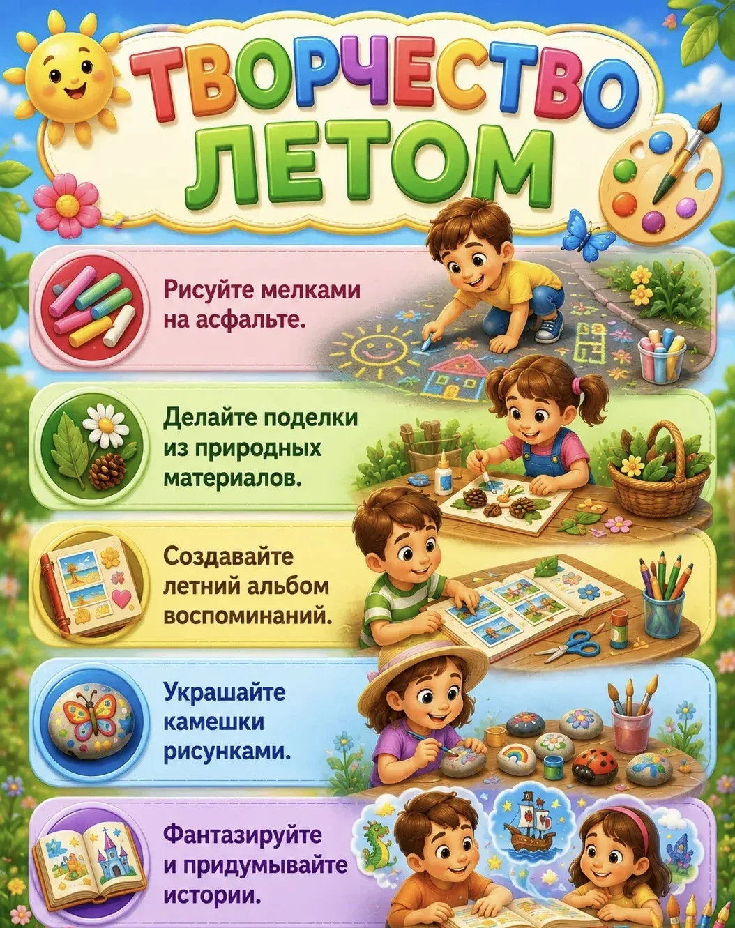 🌞 Не знаете, чем занять ребёнка летом? Предлагаем подборку интересных занятий — пусть каникулы буду