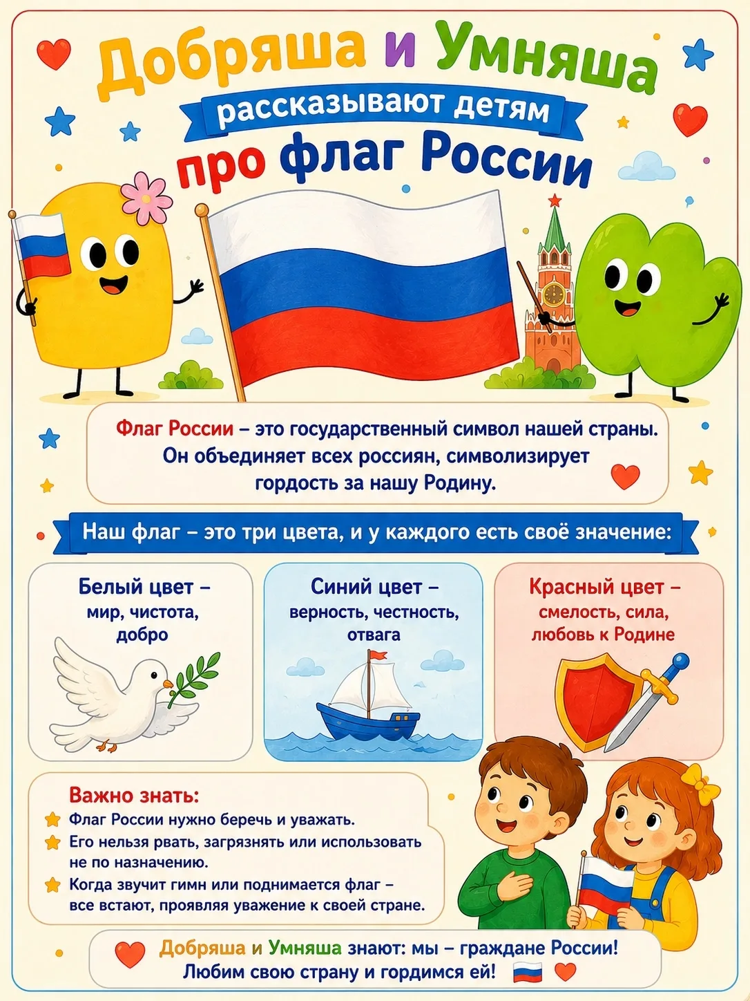 Добряша и Умняша рассказывают детям про флаг России 💛💚🇷🇺