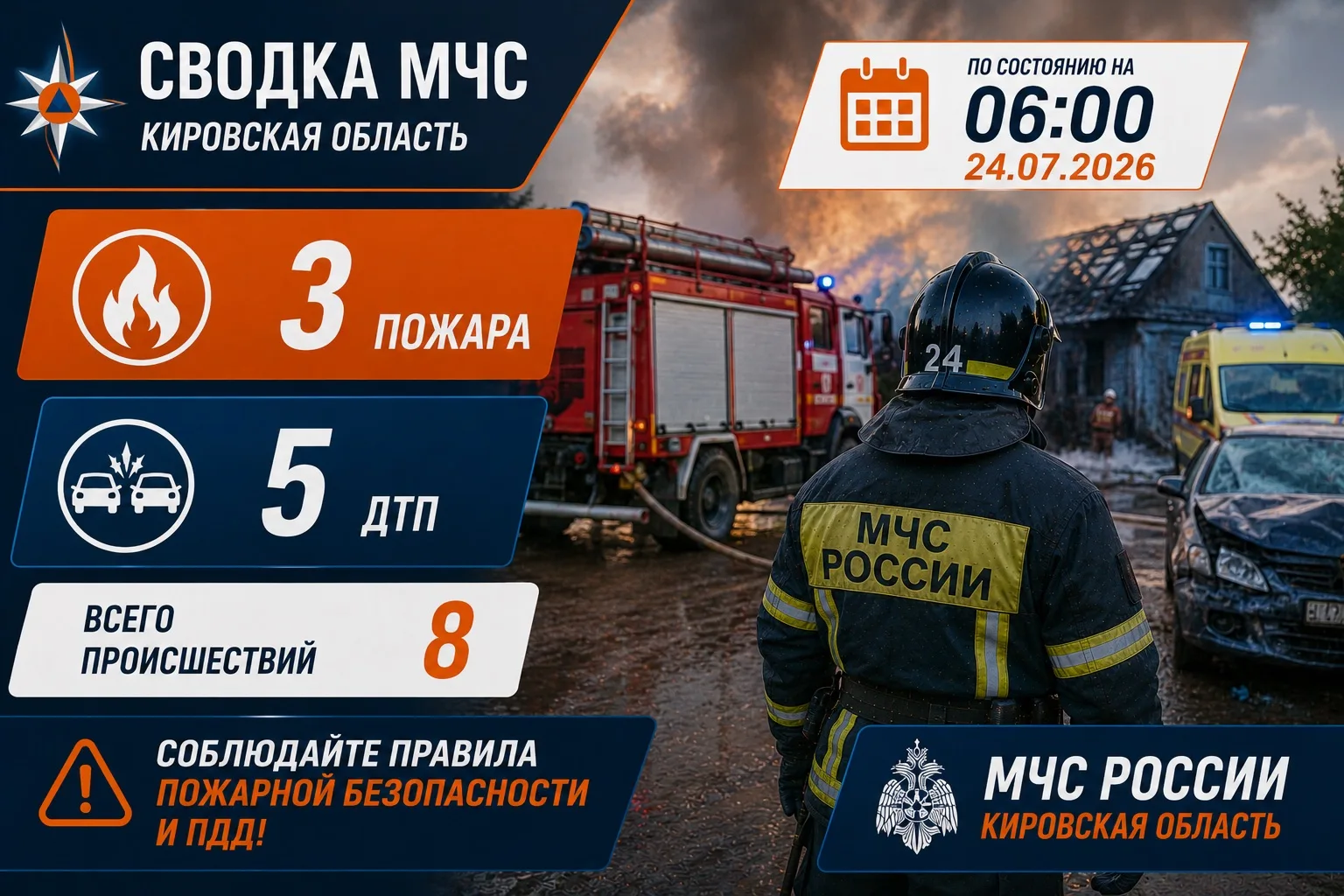🚨 За прошедшие сутки подразделения МЧС России в Кировской области ликвидировали послед...