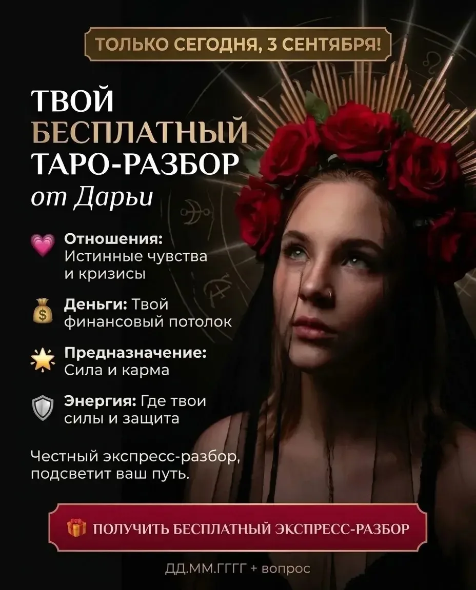 ⚡️ Только сегодня, 3 СЕНТЯБРЯ! БЕСПЛАТНЫЙ таро-разбор от Дарьи.