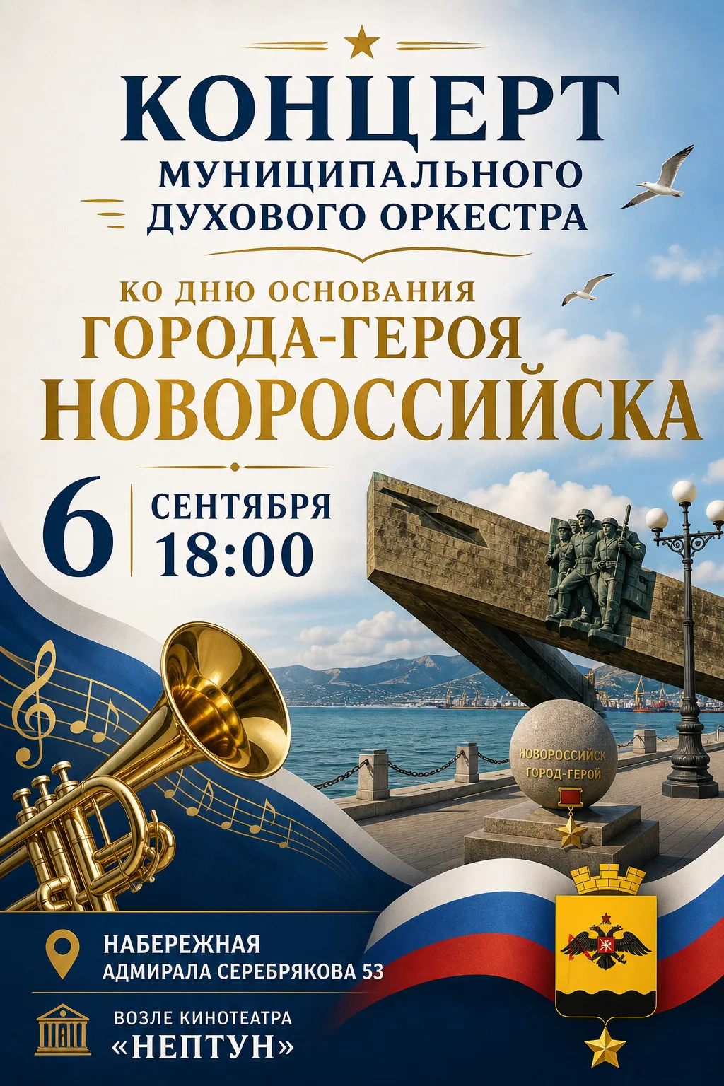 🎶 Концерт муниципального духового оркестра ко Дню основания Новороссийска! 🎶