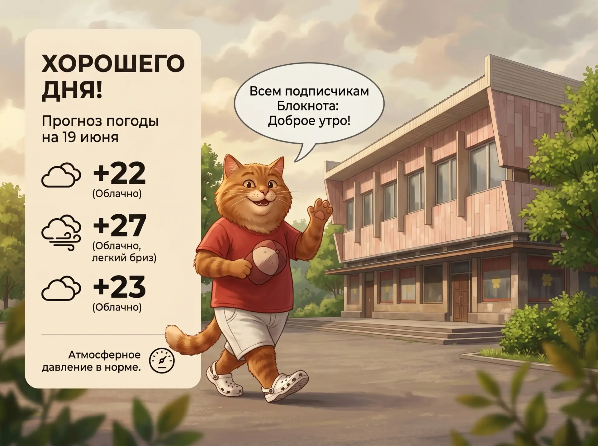 Всех с пятницей: прогноз погоды на 19 июня

🌡 Температура: утром +22, днем до +27, вечером +23. 

�