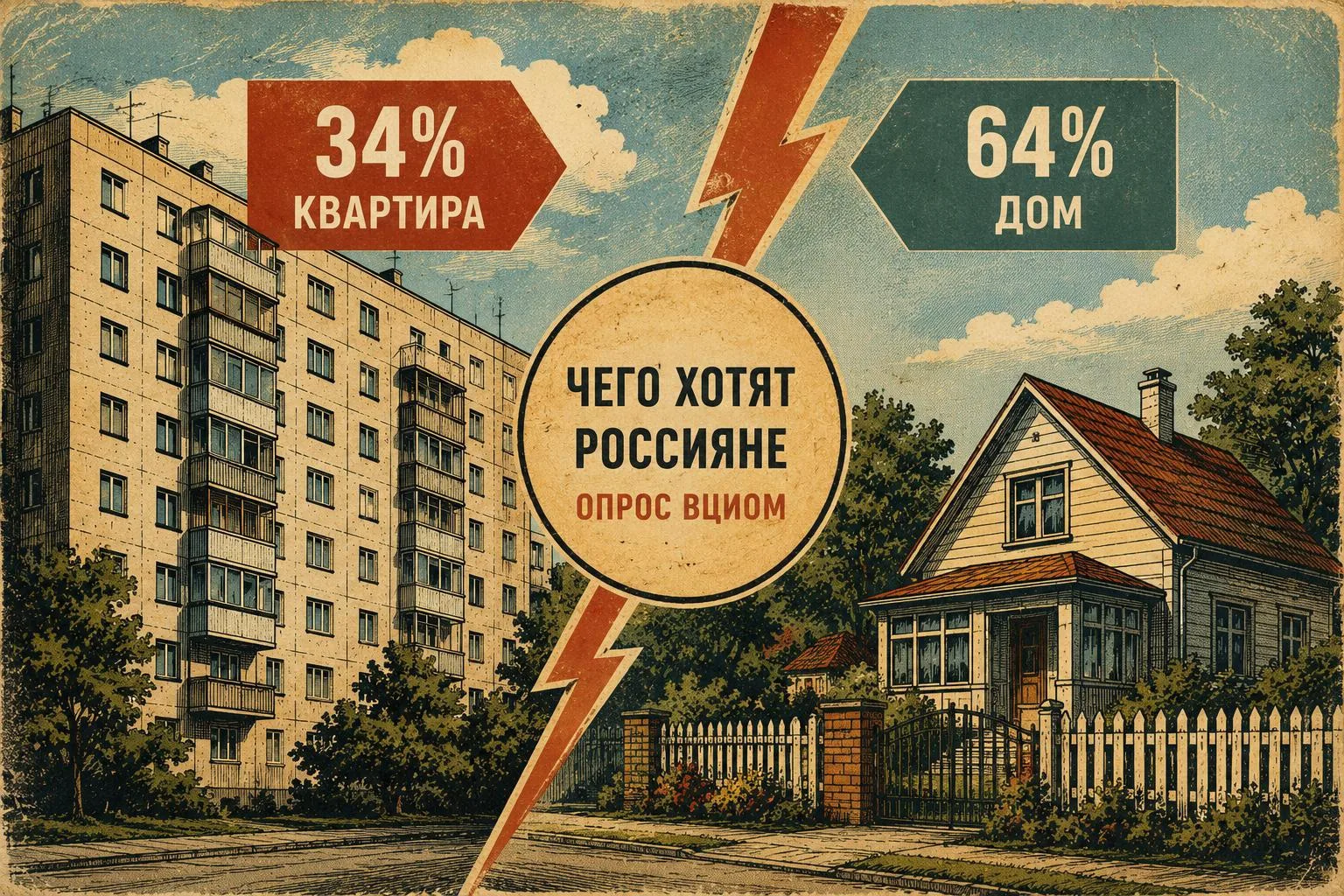 🏡 64% россиян хотели бы жить в собственном доме, а квартиру для жизни выбрали только 34%.

Самым ко