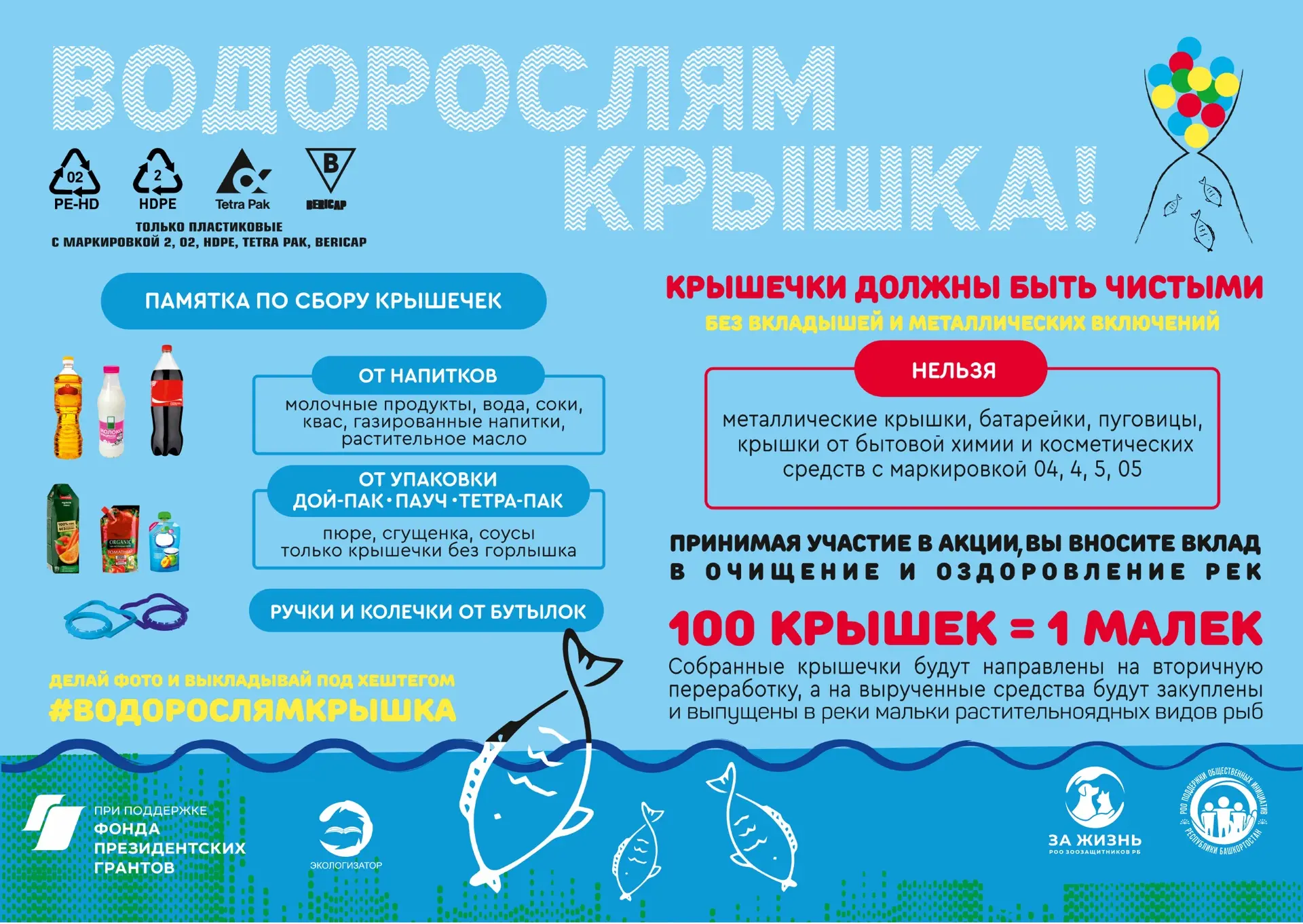 Маленькая крышка — большой вклад. Знаете ли вы, что пластиковая крышечка разлагается сотни лет? А ещ