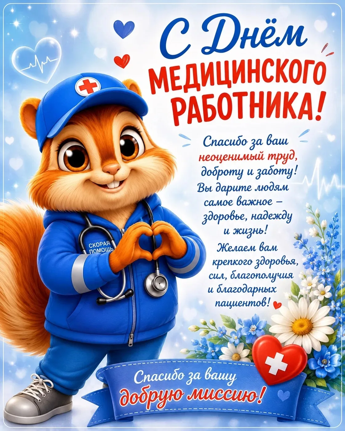 Дорогие коллеги!
От всей души поздравляем вас с Днём медицинского работника!
Ваш труд — это сочетани