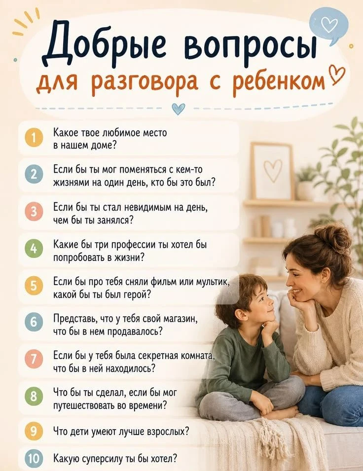 Памятка для родителей
"Настоящая близость начинается с искреннеге интереса"
Эти вопросы помогают гов
