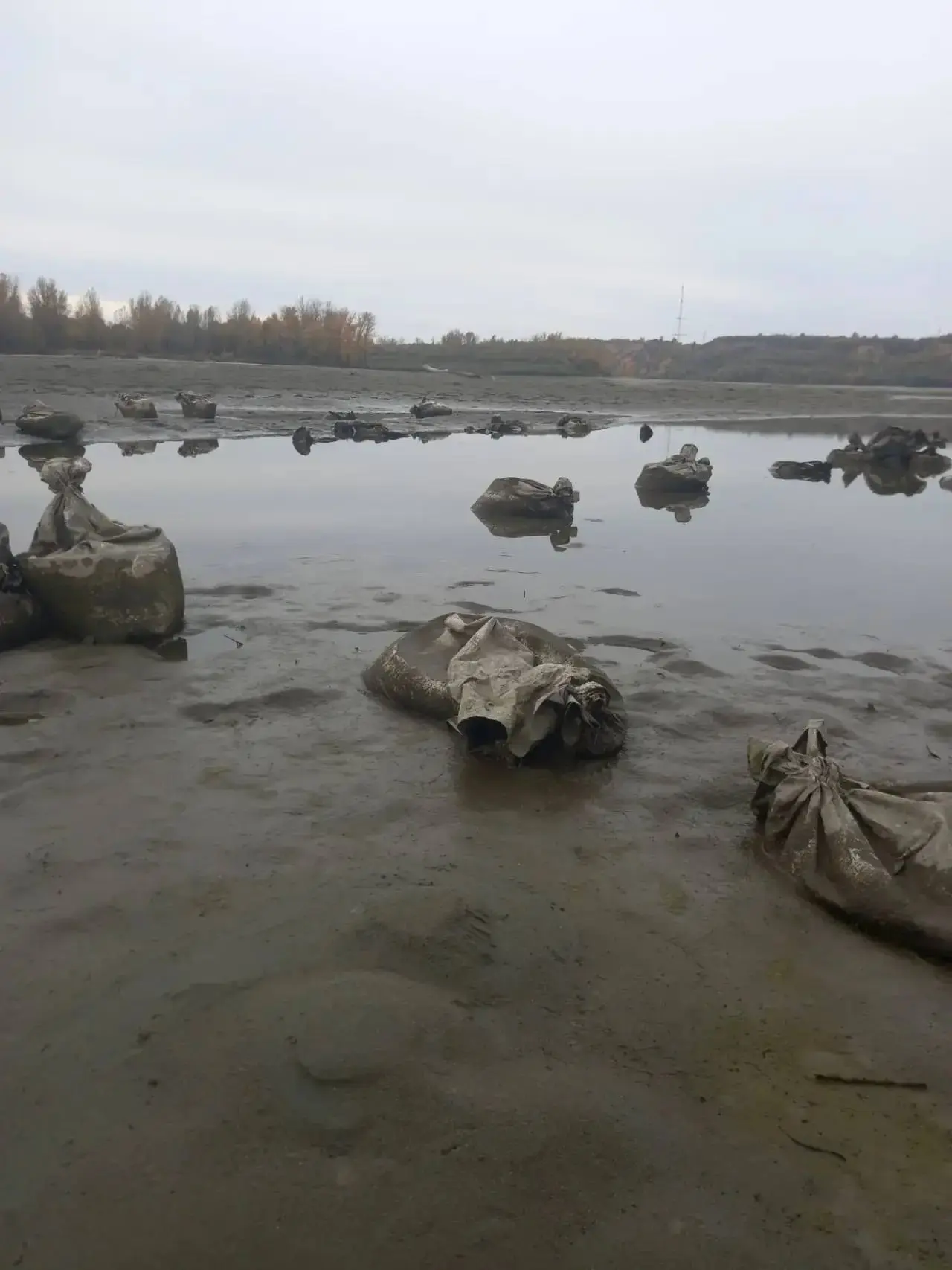😡В Барнауле после окончания пляжного сезона в воде оставили мешки от аттракционов