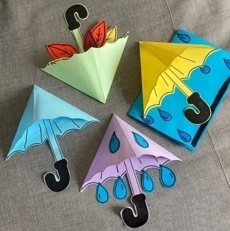 ОСЕННЯЯ ПОДЕЛКА "ЗОНТИК С ЛИСТЬЯМИ". ШАБЛОН☂️☔️🌂