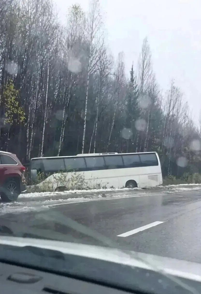 На трассе автобус с пассажирами съехал в кювет