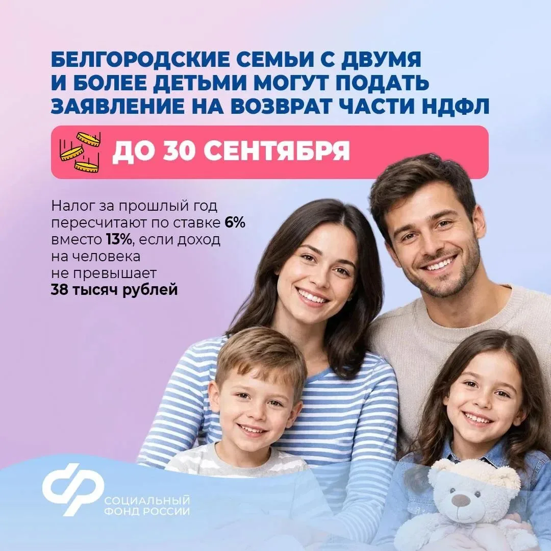Семьи с двумя детьми смогут вернуть часть уплаченного НДФЛ за прошлый год