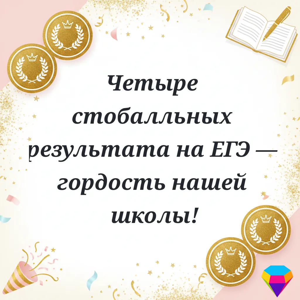 💯✨ Четыре стобалльных результата на ЕГЭ — гордость нашей школы!

Сегодня мы с огромной радостью и г