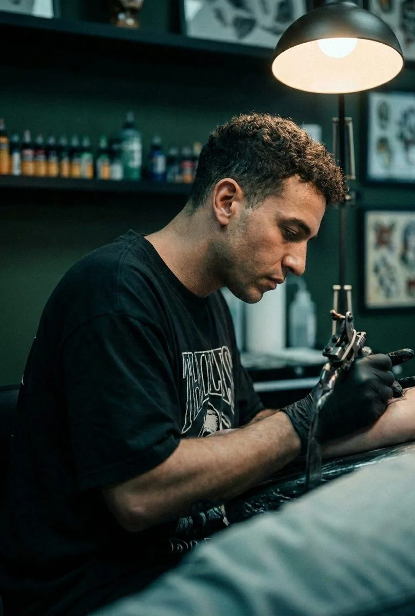 🖼 Man working in a tattoo studio