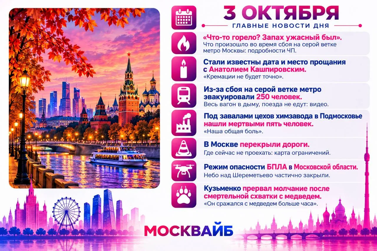 3 октября в Москве главными темами стали сбой на Серой ветке метро и эвакуация пассажир...