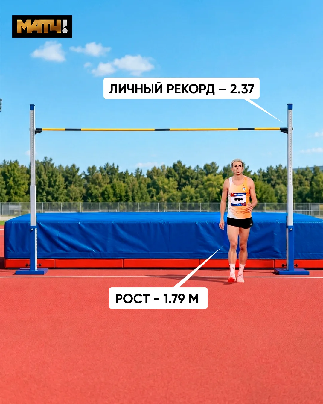 Личный рекорд Ильи Иванюка в прыжке в высоту – 2.37 при росте 1.79 🔥