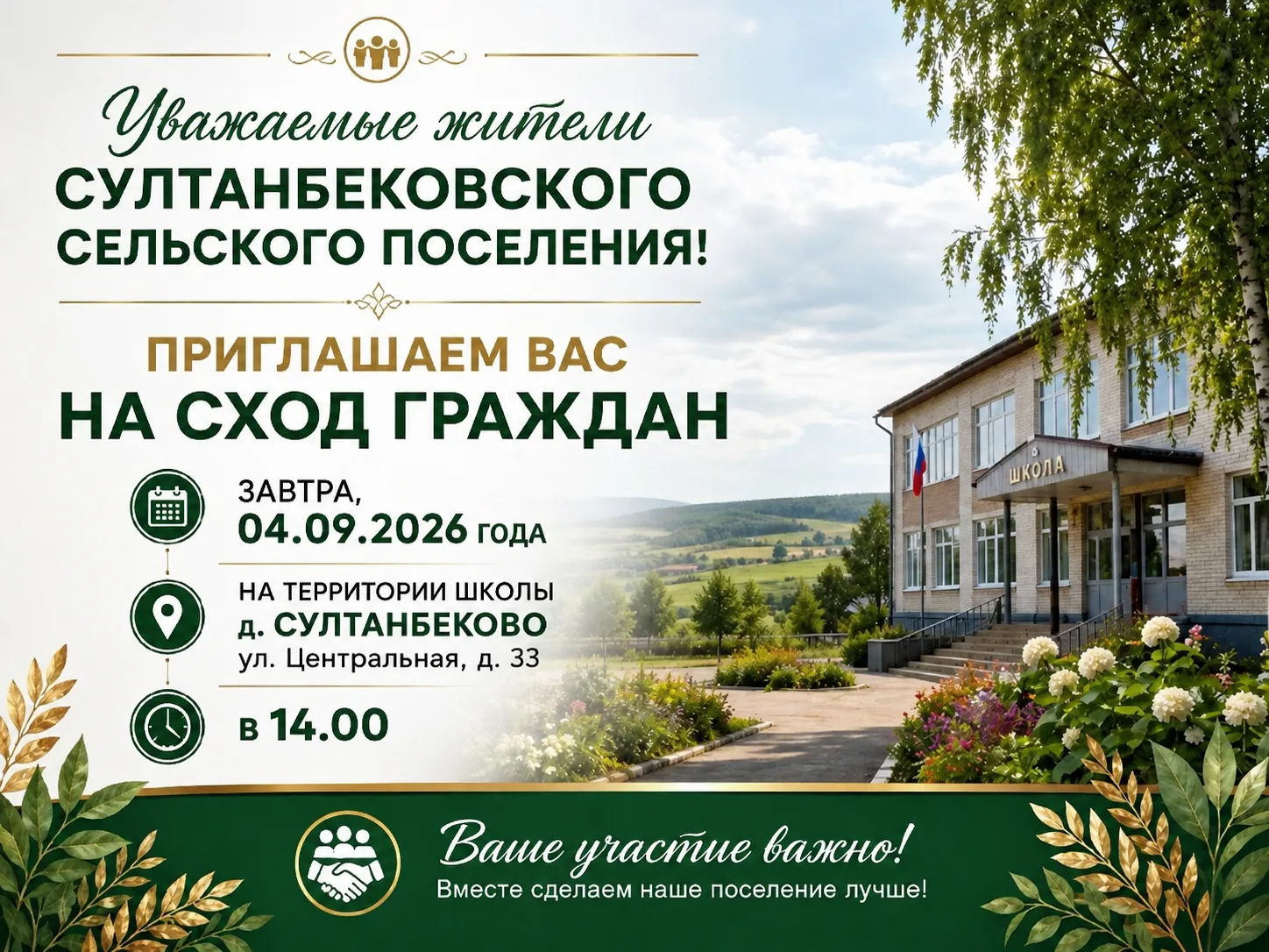 Дорогие земляки! Жители Султанбековского сельского поселения! 🏡