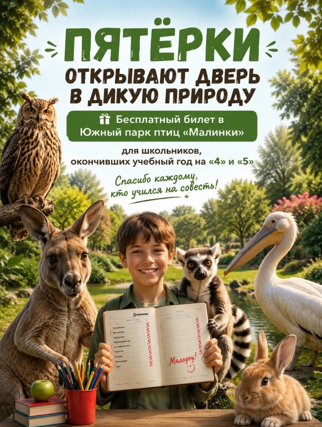 🎓 Пятёрки открывают дверь в дикую природу! 🌿

Зооканикулы в «Малинках» — это когда биология перест
