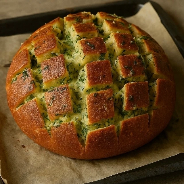 Чесночный хлеб с сыром — вкусная и ароматная
закуска для всей семьи.
Обычный батон или круглая бухан