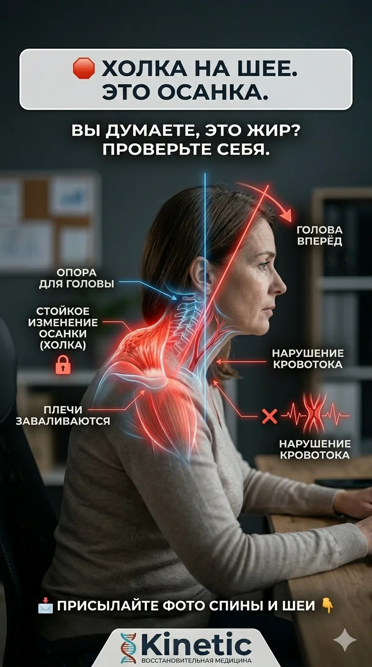 🧐 ХОЛКА НА ШЕЕ. ВЫ ДУМАЕТЕ, ЭТО ЖИР? НЕТ, ЭТО ОСАНКА.

Посмотрите на себя сбоку. Голова уходит впер