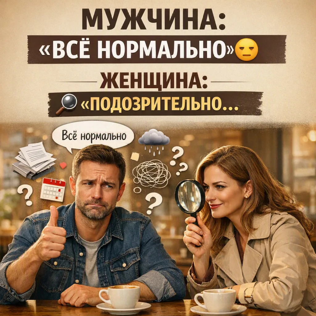 Почему мужчины говорят «всё нормально», когда ничего не нормально 😄

Мужчина:
— Всё нормально.

Жен