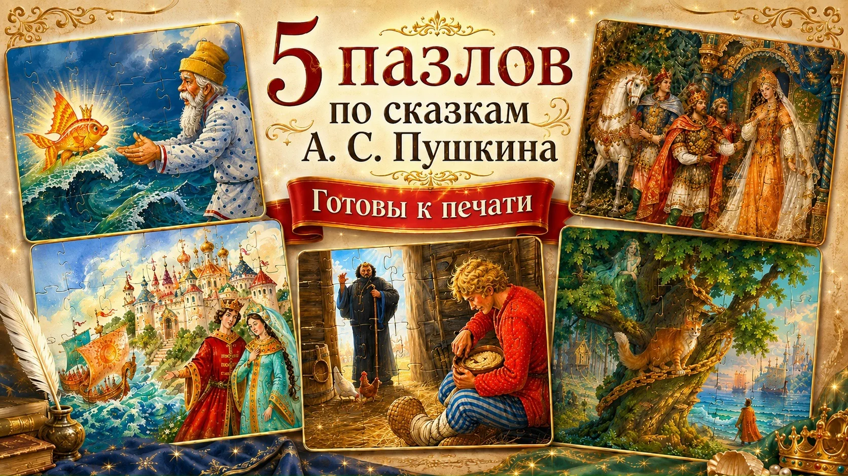 🧩 Набор пазлов по сказкам А. С. Пушкина