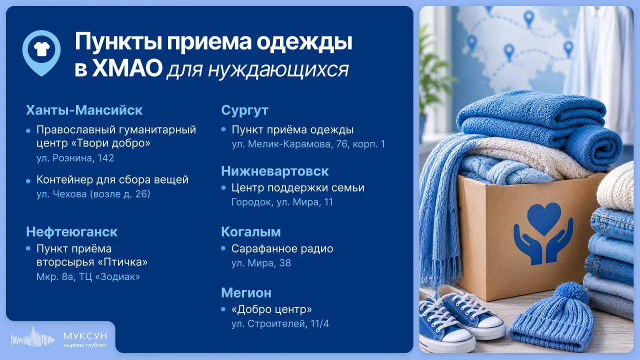 ❗️ Куда можно отнести одежду в ХМАО?  🗣 В городах Югры работают пункты приема одежды и вещей для нуж