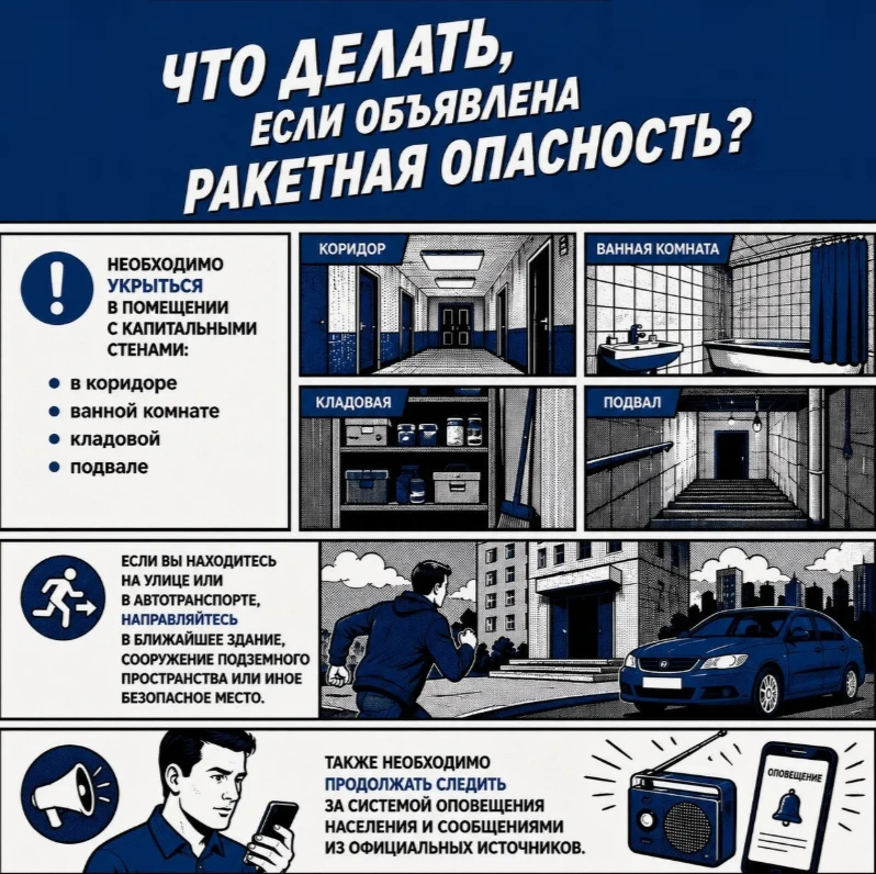 ❗При получении сигнала «РАКЕТНАЯ ОПАСНОСТЬ» необходимопокинуть открытые участки улиц, з...