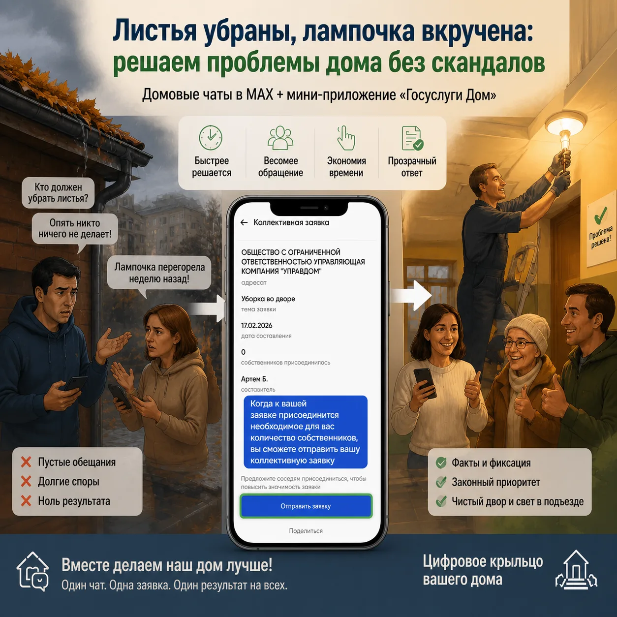 Листья убраны, лампочка вкручена: решаем проблемы дома без скандалов.