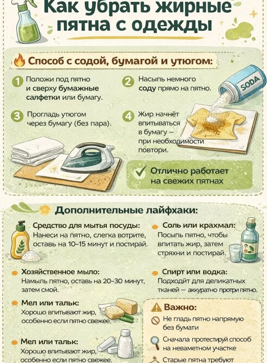 Удаляем жирные пятна с одежды с помощью простых подручных средств 💃