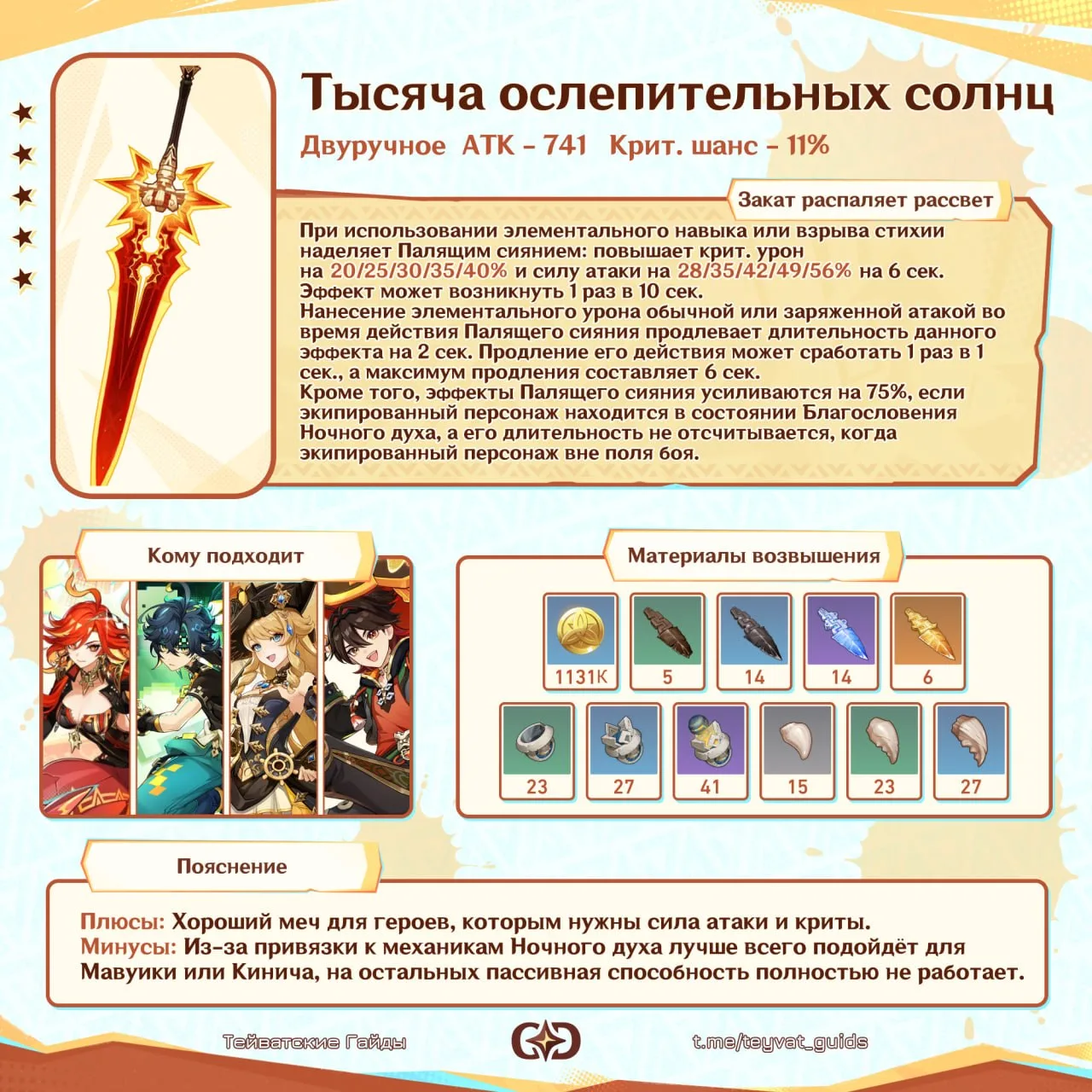 ⚔️ Примеры, кому может подойти Тысяча ослепительных солнц (сигнатурное оружие 🔥 Мавуики).
   Нахожд