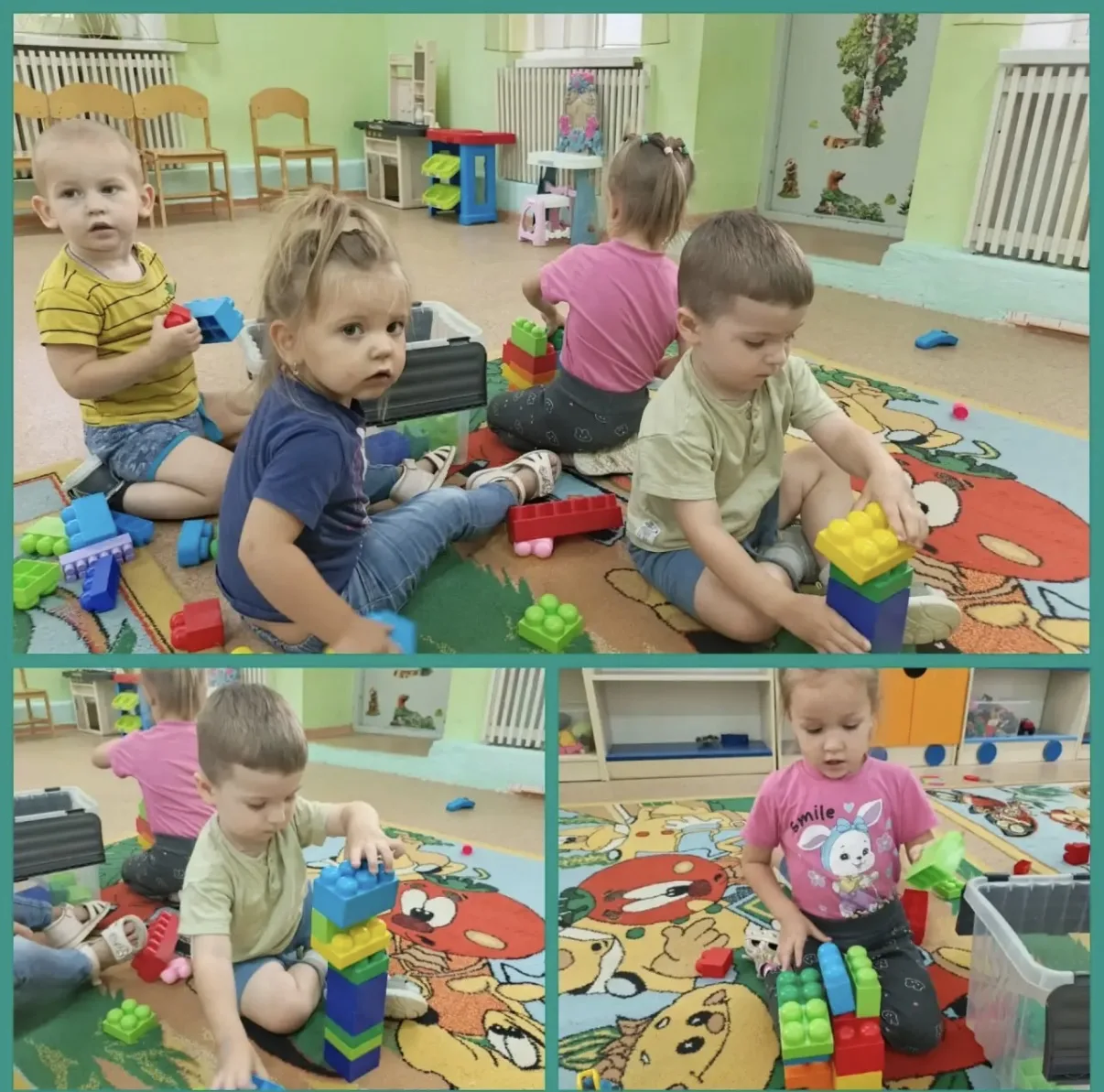 Сегодня ребята младшей группы "Шалунишки" строили из конструктора башню.