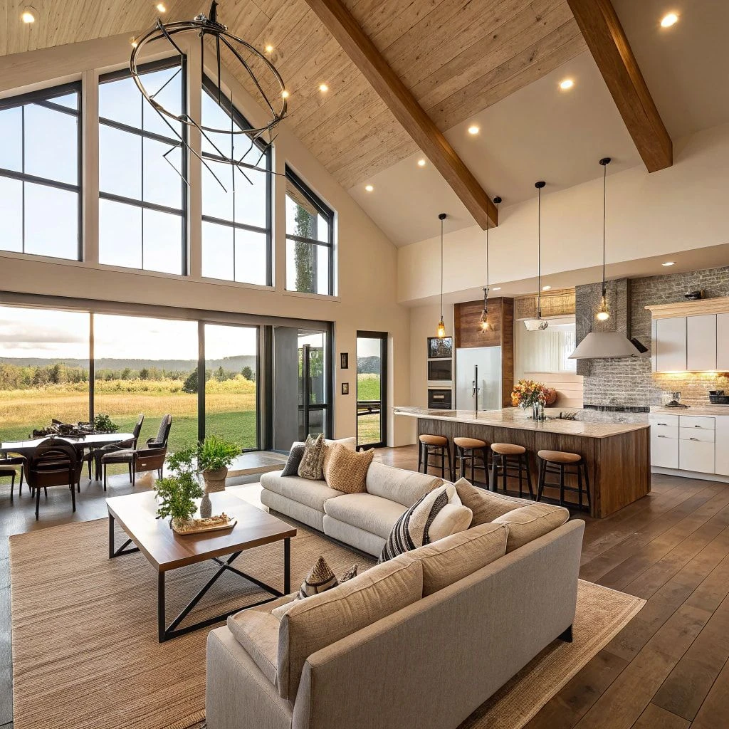 High Ceiling Farmhouse Living Room
