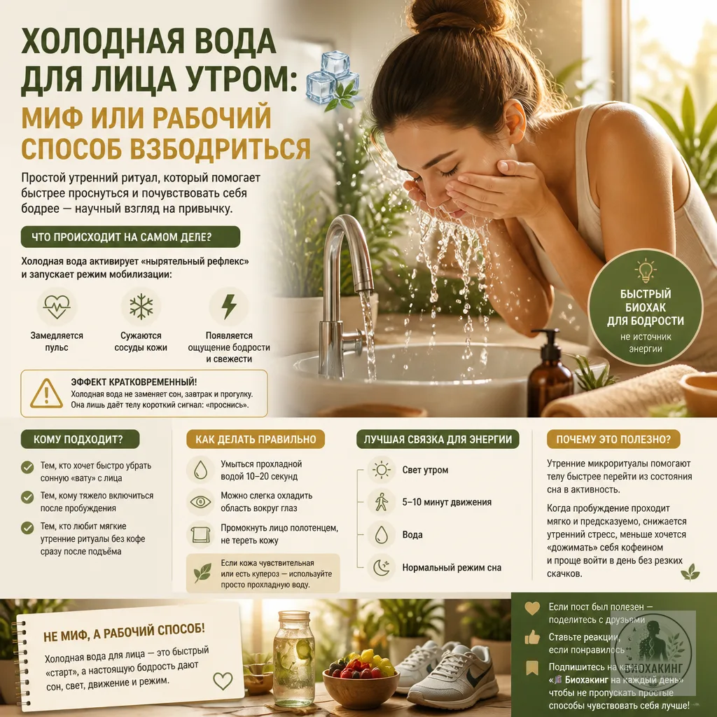 🧊 Холодная вода для лица утром: миф или рабочий способ взбодриться