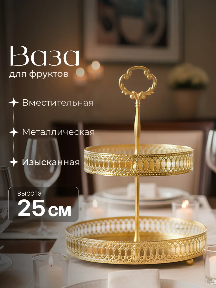 ⚡️ Фруктовница двухъярусная этажерка металлическая, Shiny Kitchen