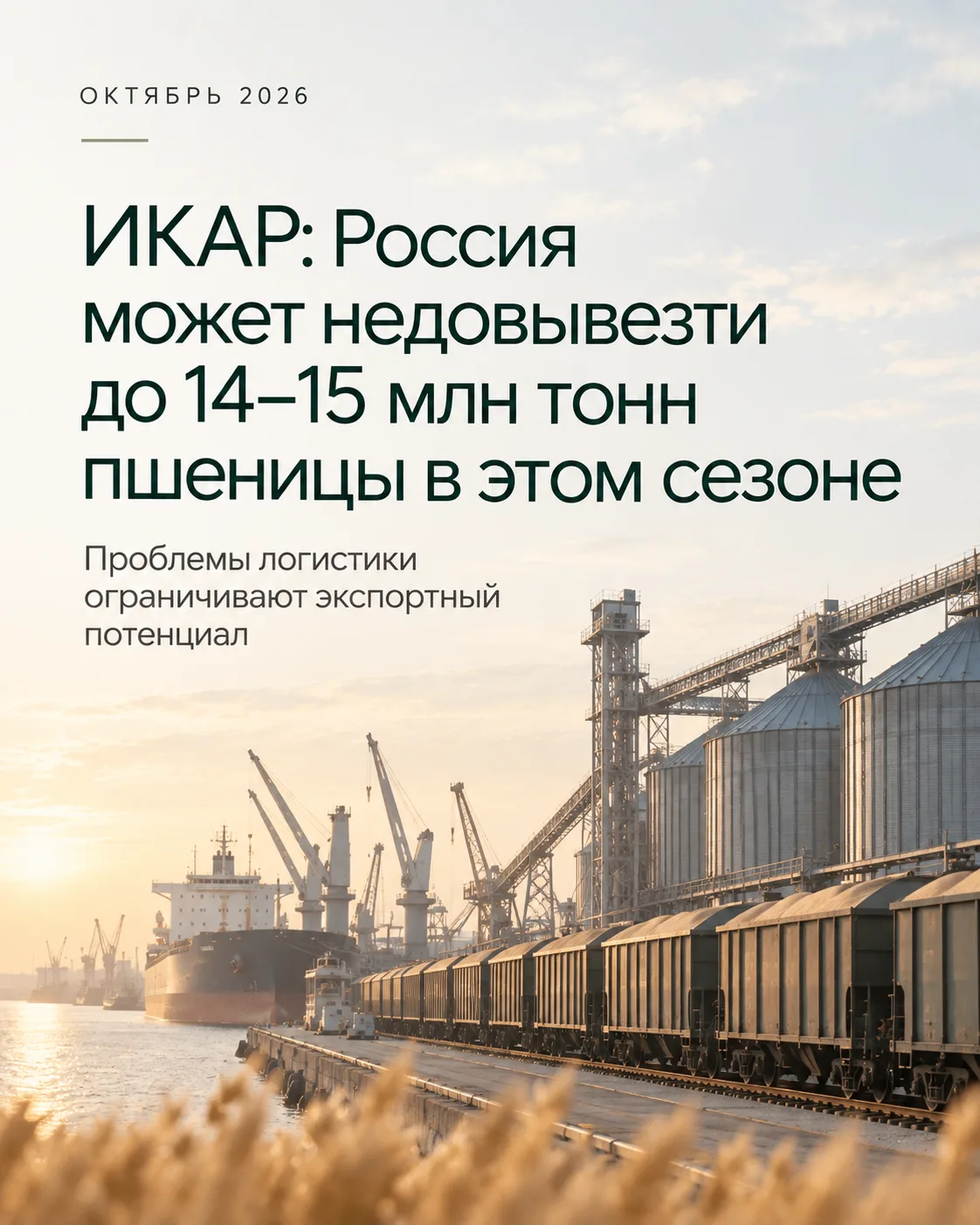 ⚓️ ИКАР: Россия может недовывезти до 14–15 млн тонн пшеницы в этом сезоне