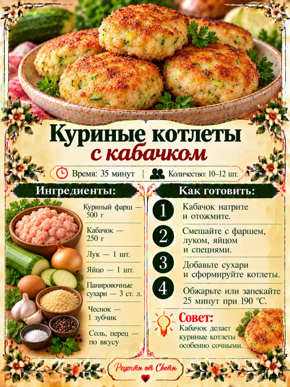 🍗 Куриные котлеты с кабачком