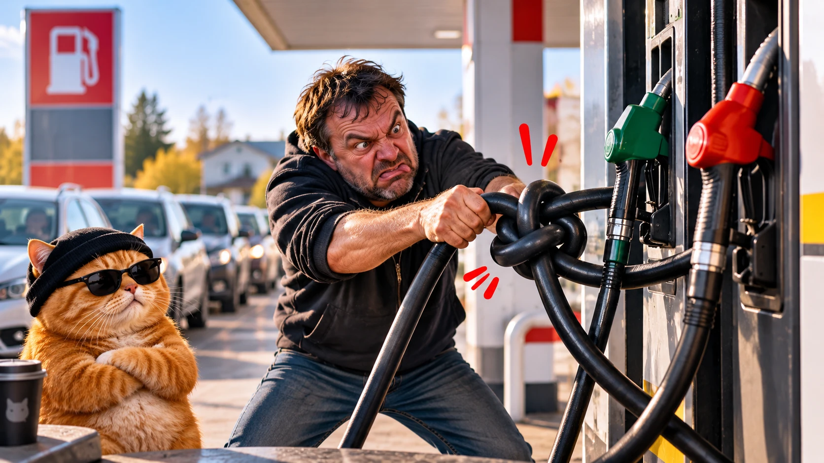 ⛽😳 НЕ ДАЛИ ЗАПРАВИТЬСЯ БЕЗ ОЧЕРЕДИ — ЗАВЯЗАЛ ШЛАНГИ АЗС В УЗЛЫ